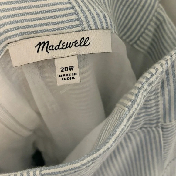 Madewell Cicely Tiered  Midi Maxi Dress Patchwork Blue White Size 20W Seersucker - Picture 5 of 7